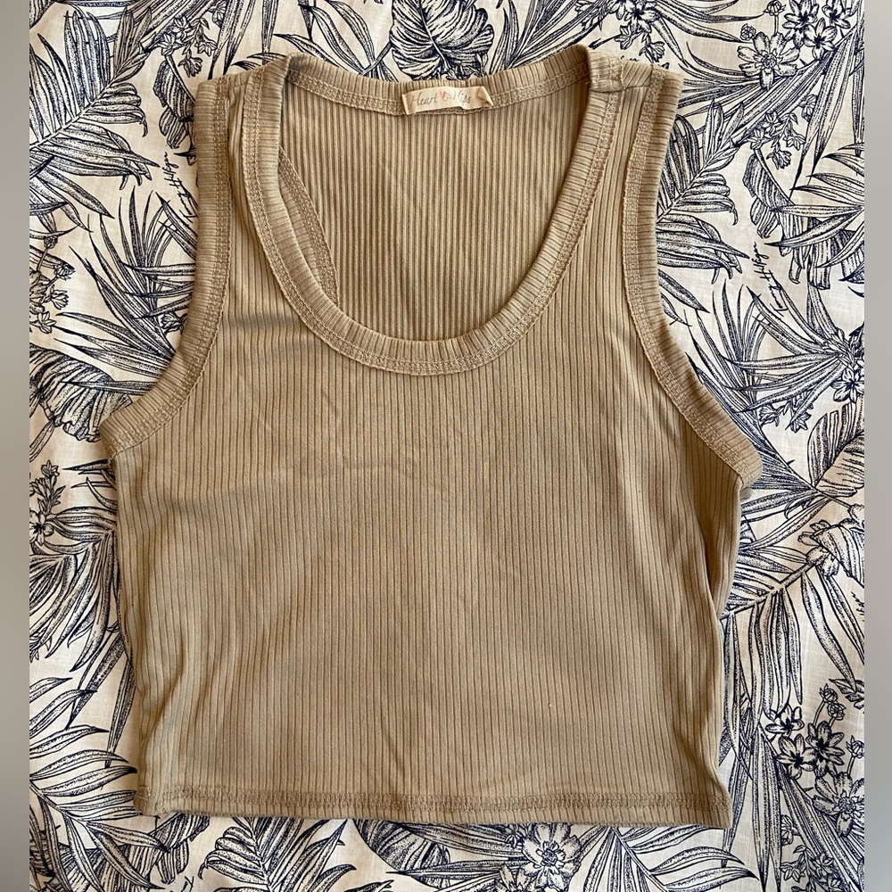 Heart Hips Tan Ribbed Crop Tank Top